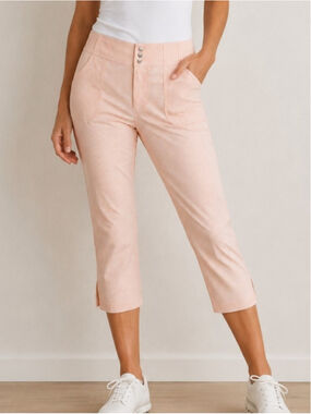 Jofit Peach White Pinstripe Capri Pants Womens Size 14 Golf Stretch Slim Ankle